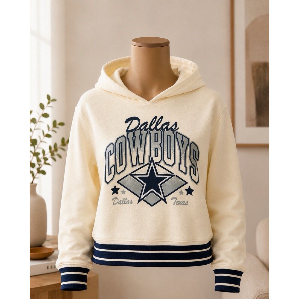 Champion NFL Dallas Cowboys Pullover Hoodie Sweatshirt Cream Navy Size M